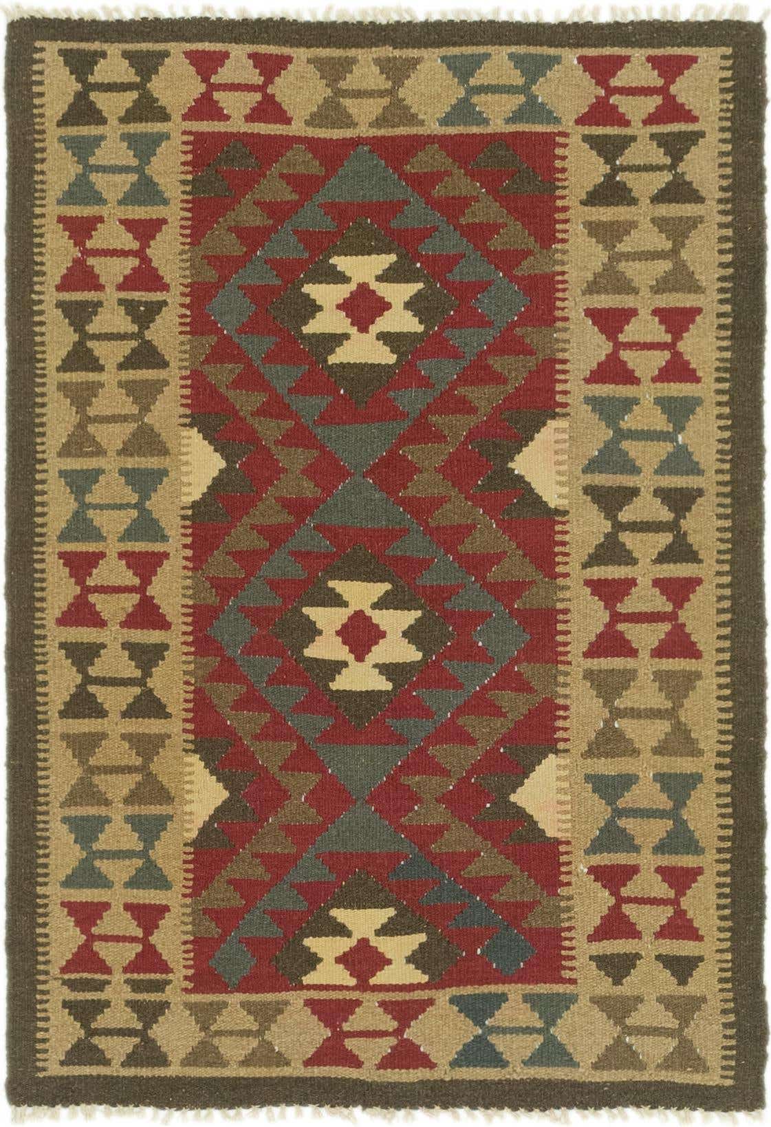 3' 4 x 4' 10 Hand Woven Kilim Maymana Wool Rug