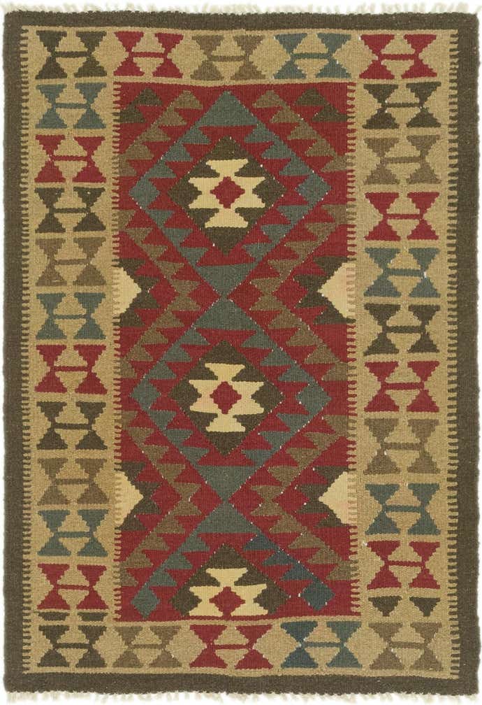 3' 4 x 4' 10 Hand Woven Kilim Maymana Wool Rug
