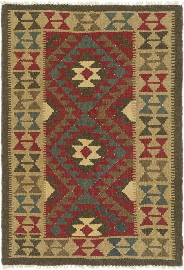 Detail image of 3' 4 x 4' 10 Hand Woven Kilim Maymana Wool Rug