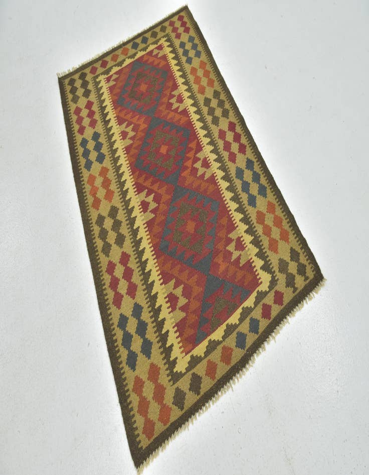 Detail image of 3' 4 x 5' Hand Woven Kilim Maymana Wool Rug