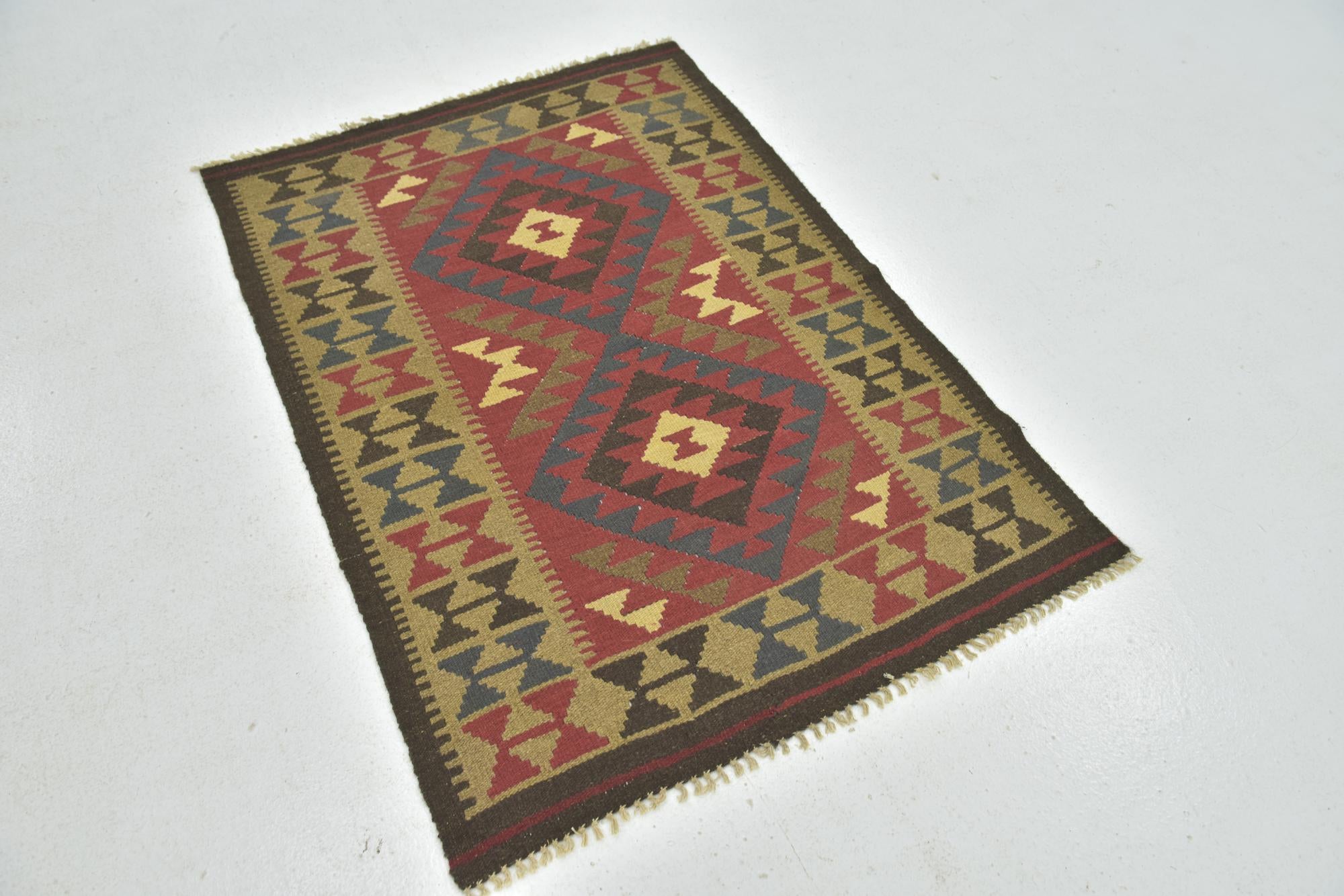 3' 3 x 4' 8 Hand Woven Kilim Maymana Wool Rug