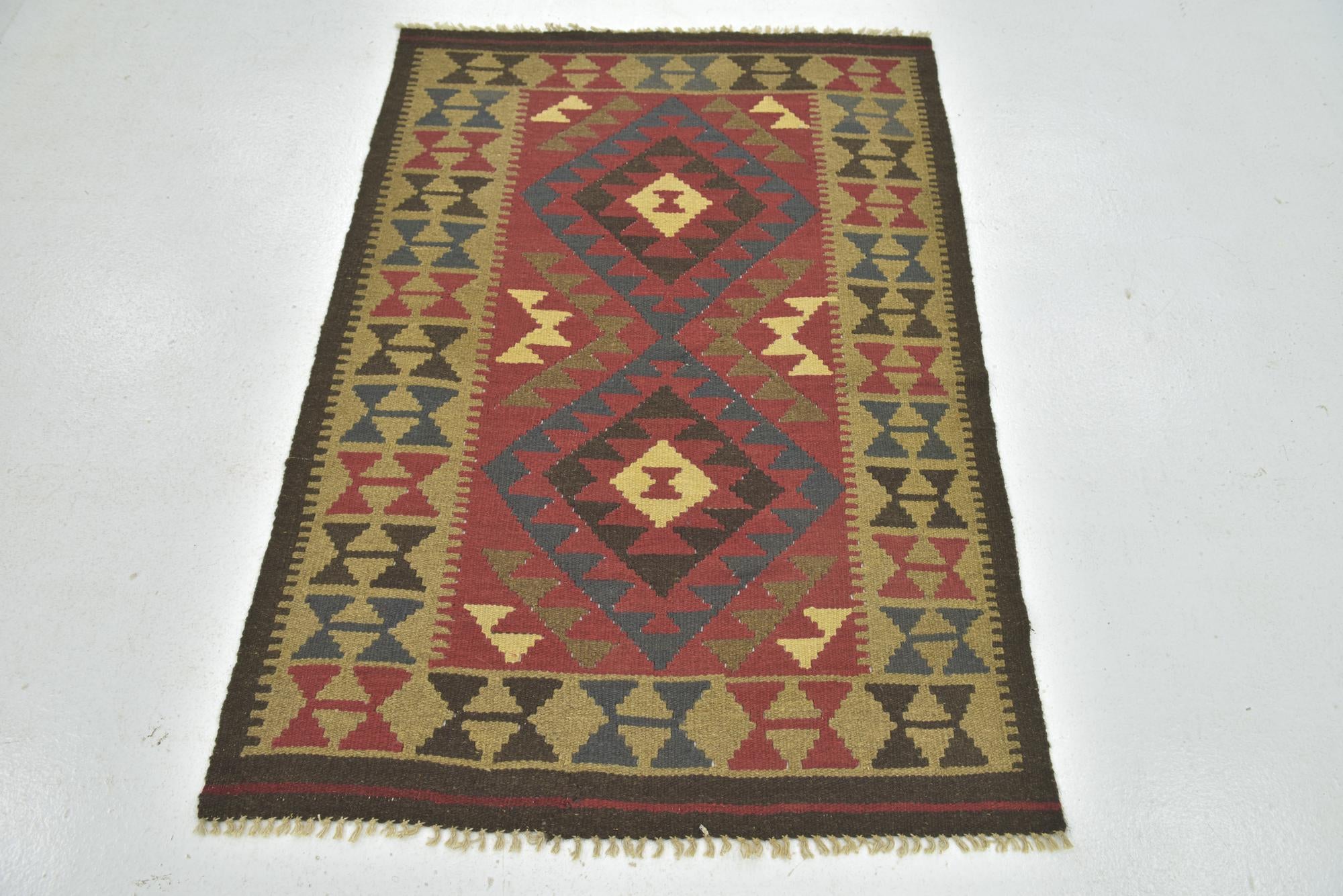 3' 3 x 4' 8 Hand Woven Kilim Maymana Wool Rug