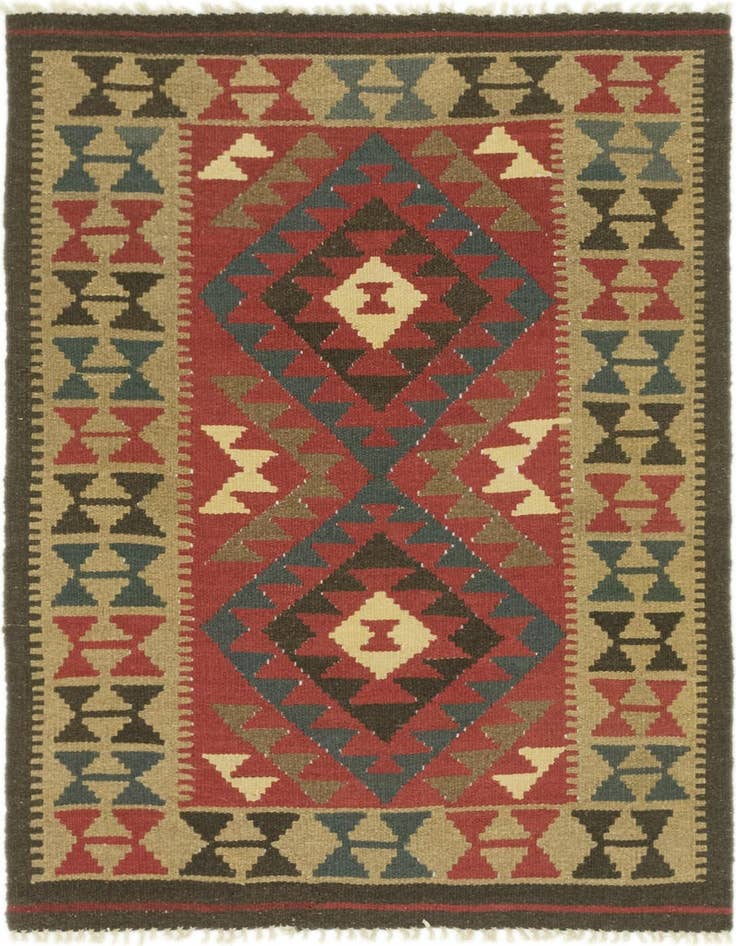 Detail image of 3' 3 x 4' 8 Hand Woven Kilim Maymana Wool Rug
