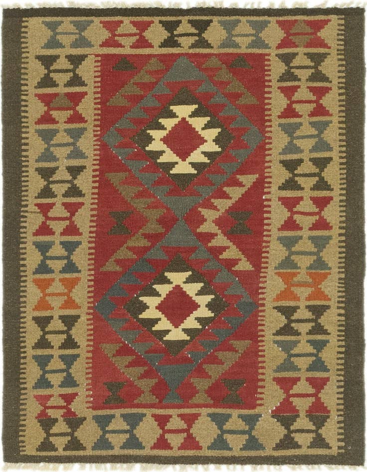 Detail image of 3' 2 x 4' 8 Hand Woven Kilim Maymana Wool Rug