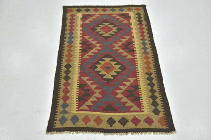 3' 2 x 5' Hand Woven Kilim Maymana Wool Rug
