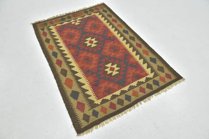 3' 5 x 4' 10 Hand Woven Kilim Maymana Wool Rug