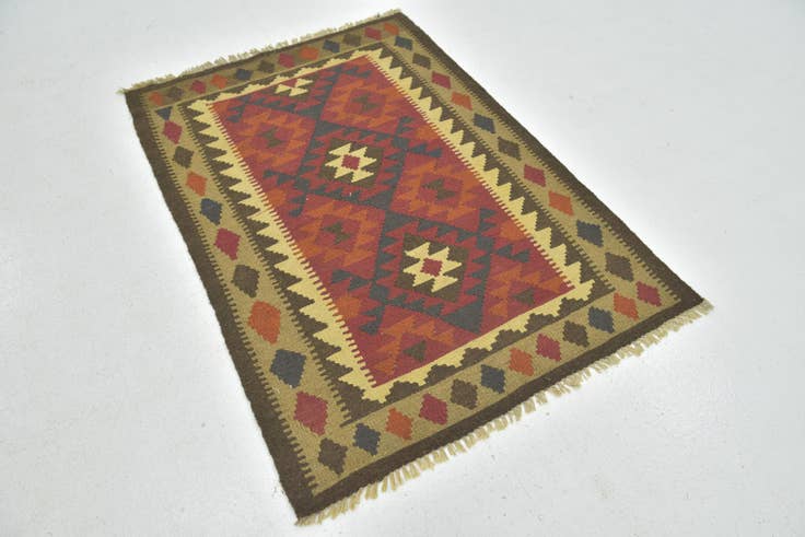 Detail image of 3' 5 x 4' 10 Hand Woven Kilim Maymana Wool Rug