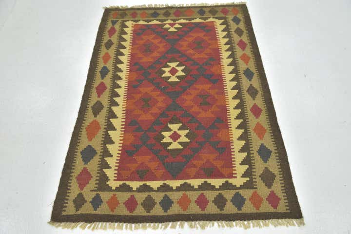 3' 5 x 4' 10 Hand Woven Kilim Maymana Wool Rug