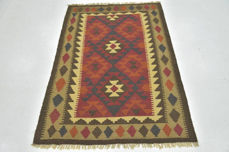 Detail image of 3' 5 x 4' 10 Hand Woven Kilim Maymana Wool Rug
