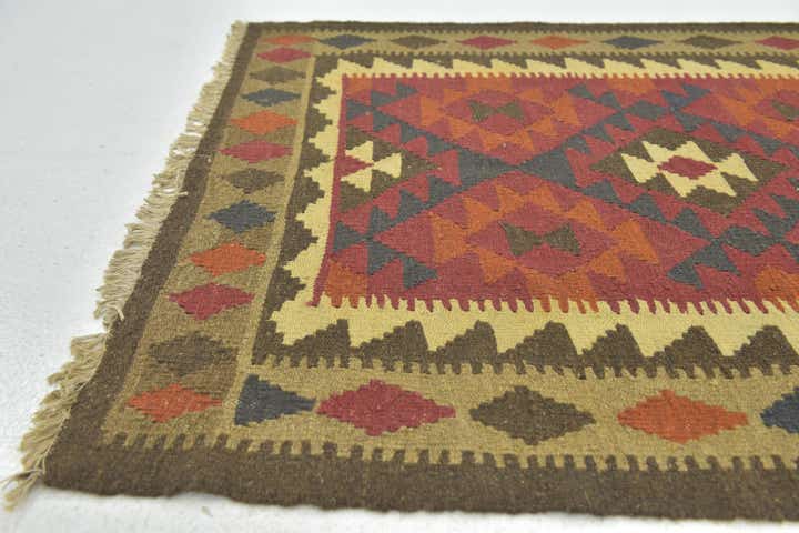 3' 5 x 4' 10 Hand Woven Kilim Maymana Wool Rug