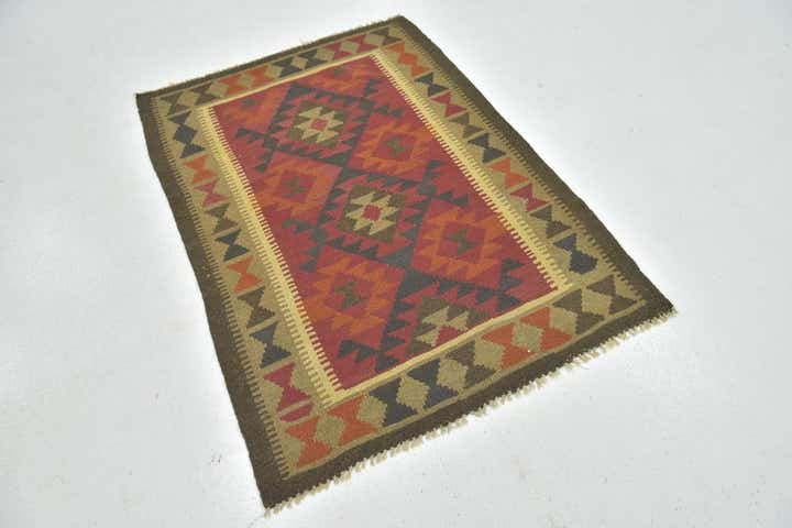 3' 5 x 4' 10 Hand Woven Kilim Maymana Wool Rug