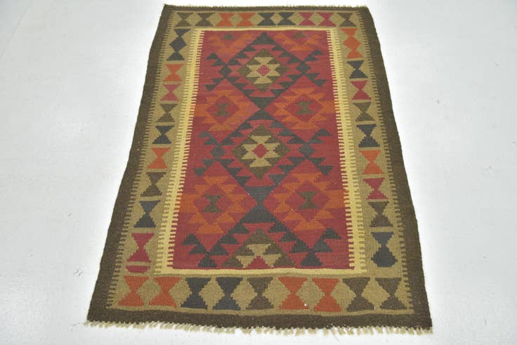 Detail image of 3' 5 x 4' 10 Hand Woven Kilim Maymana Wool Rug