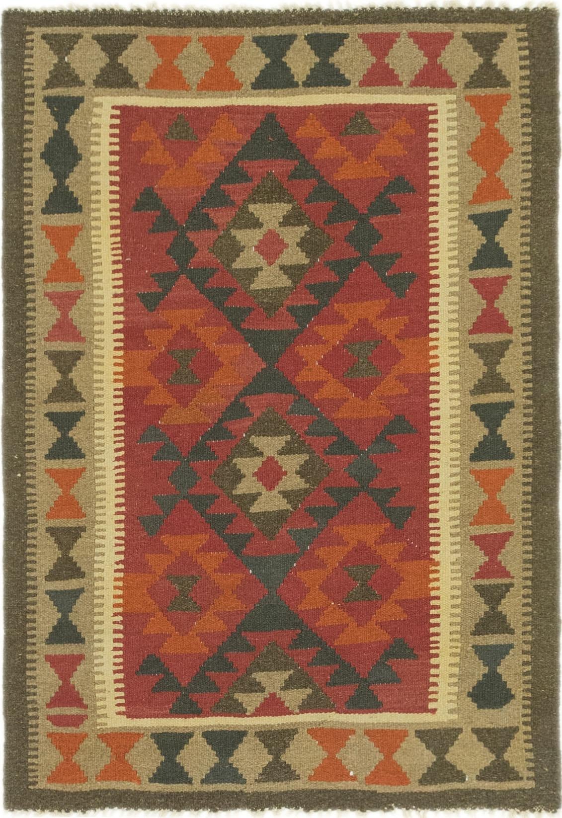 3' 5 x 4' 10 Hand Woven Kilim Maymana Wool Rug