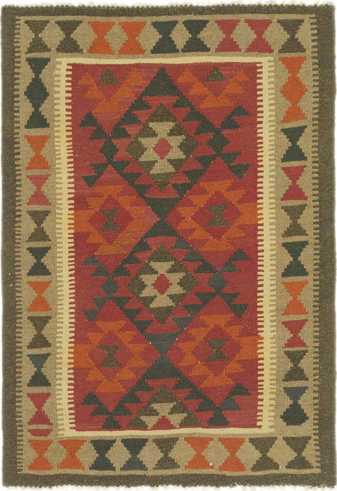 3' 5 x 4' 10 Hand Woven Kilim Maymana Wool Rug