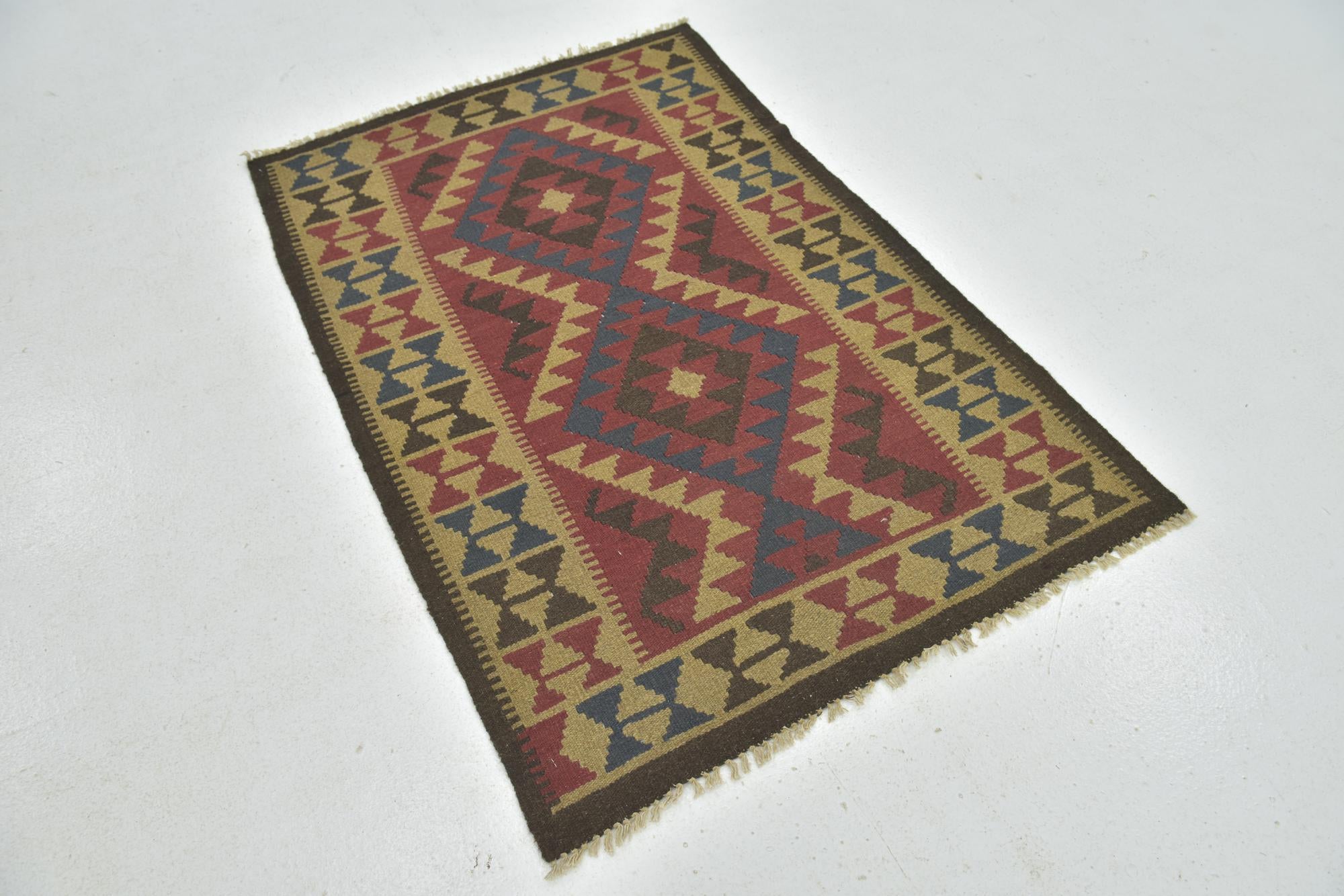 3' 4 x 5' Hand Woven Kilim Maymana Wool Rug