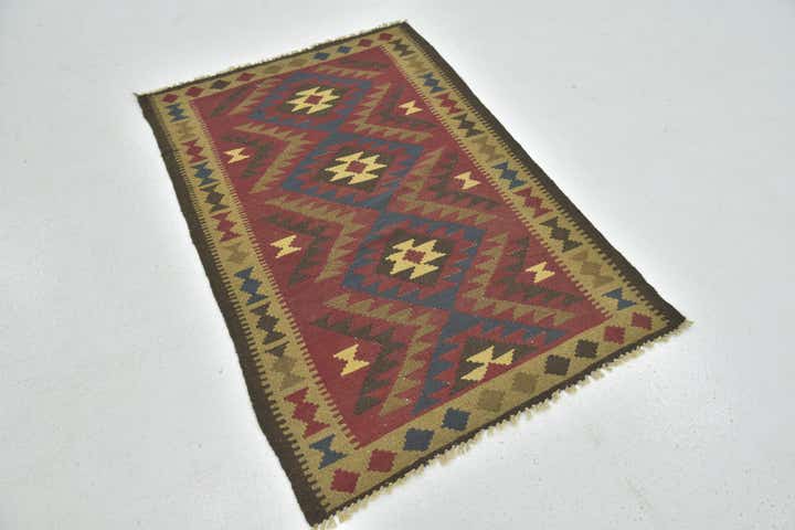 3' 4 x 5' Hand Woven Kilim Maymana Wool Rug