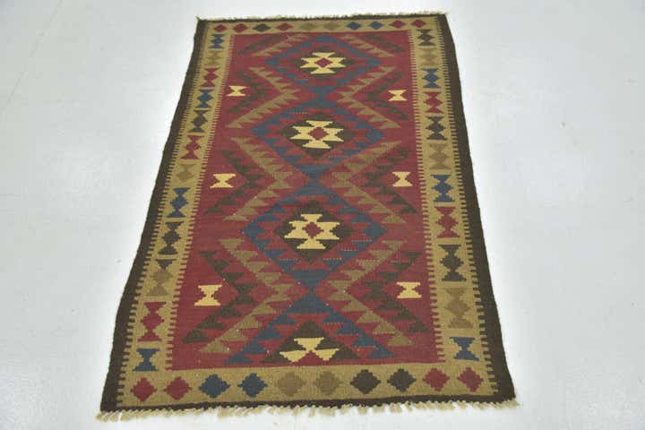 3' 4 x 5' Hand Woven Kilim Maymana Wool Rug