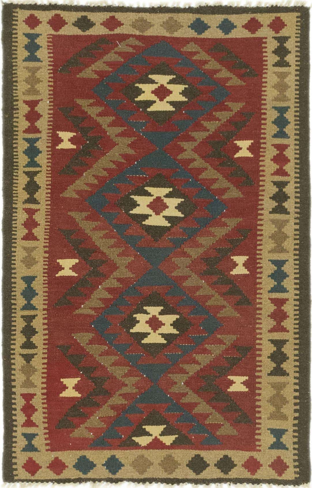 3' 4 x 5' Hand Woven Kilim Maymana Wool Rug