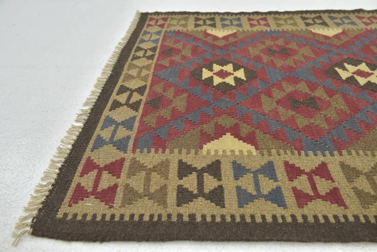 Detail image of 3' 7 x 4' 10 Hand Woven Kilim Maymana Wool Rug