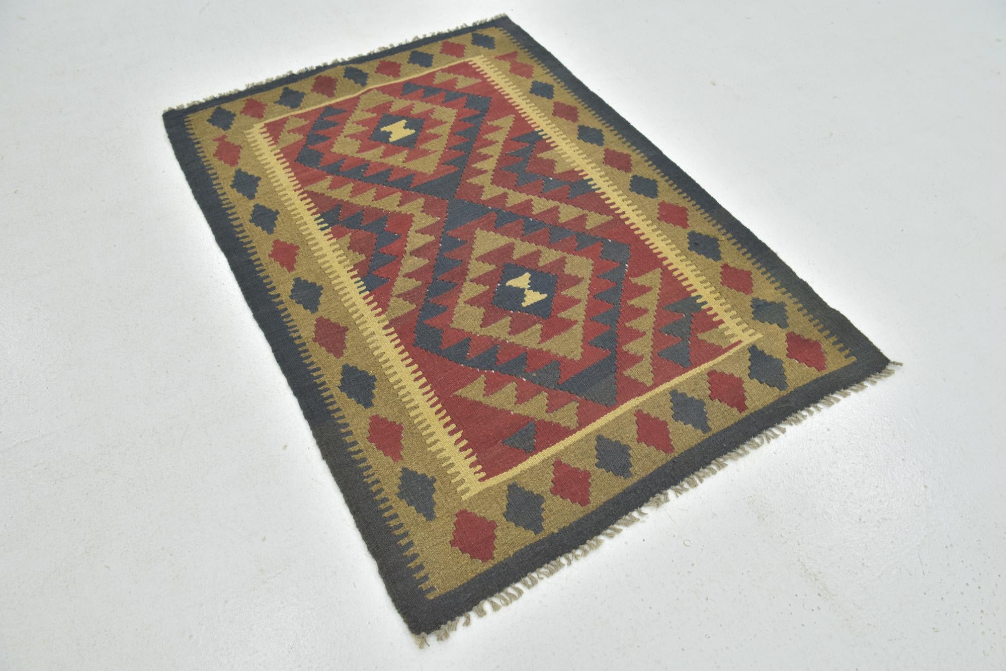 3' 5 x 4' 10 Hand Woven Kilim Maymana Wool Rug