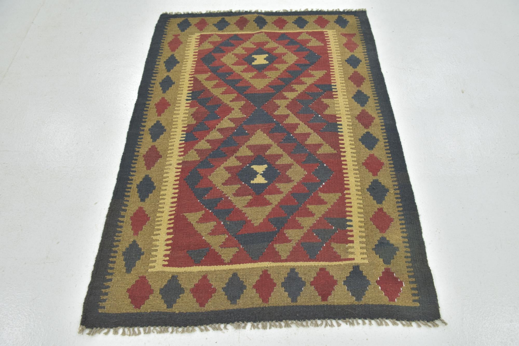 3' 5 x 4' 10 Hand Woven Kilim Maymana Wool Rug
