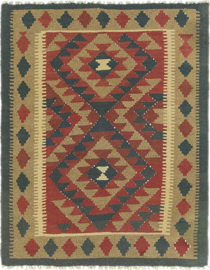 Detail image of 3' 5 x 4' 10 Hand Woven Kilim Maymana Wool Rug