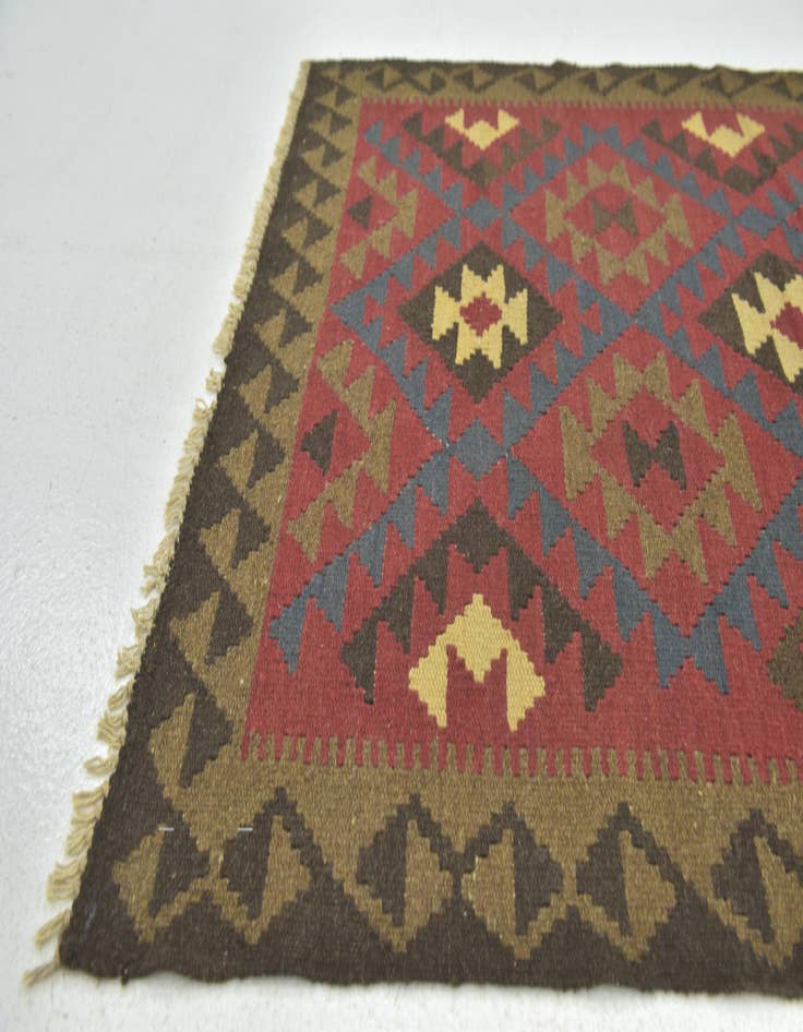Detail image of 3' 4 x 4' 10  Hand Woven Kilim Maymana Wool Rug