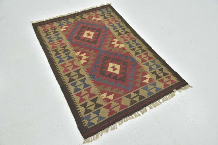 3' 2 x 4' 8 Hand Woven Kilim Maymana Wool Rug