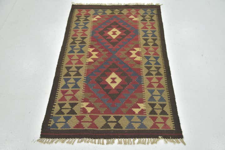 3' 2 x 4' 8 Hand Woven Kilim Maymana Wool Rug