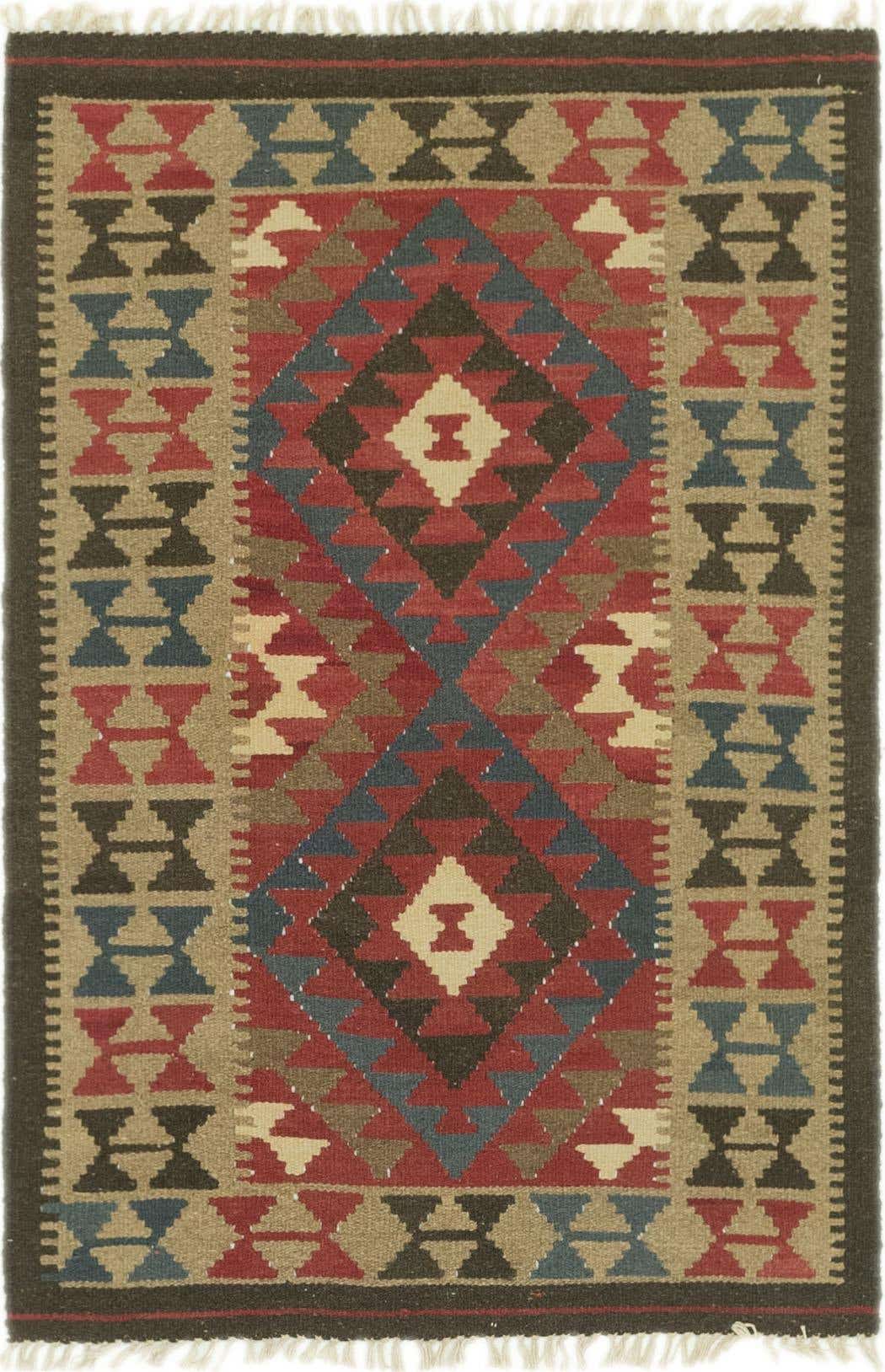 3' 2 x 4' 8 Hand Woven Kilim Maymana Wool Rug