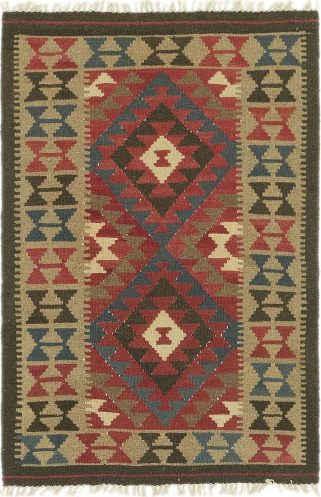 3' 2 x 4' 8 Hand Woven Kilim Maymana Wool Rug