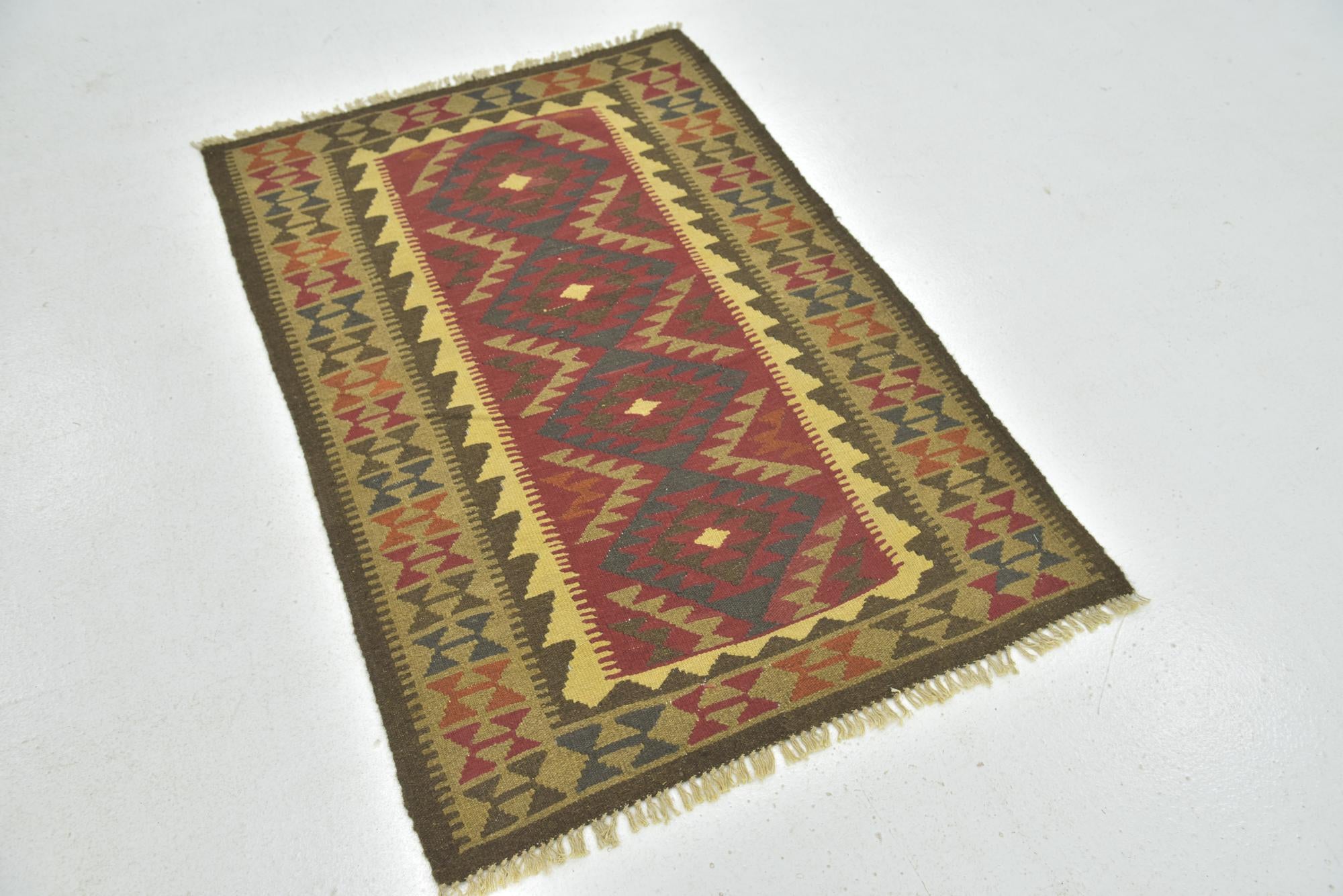 3' 3 x 4' 10 Hand Woven Kilim Maymana Wool Rug