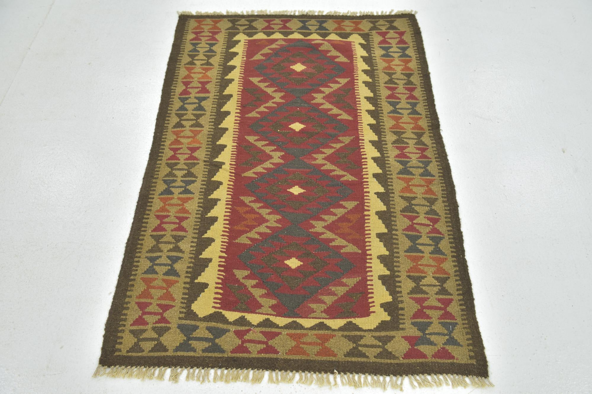 3' 3 x 4' 10 Hand Woven Kilim Maymana Wool Rug