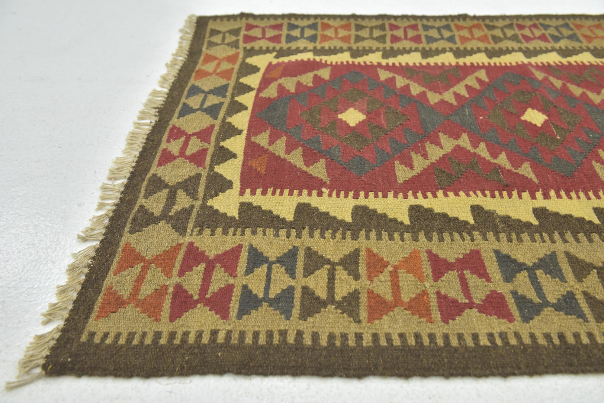 3' 3 x 4' 10 Hand Woven Kilim Maymana Wool Rug
