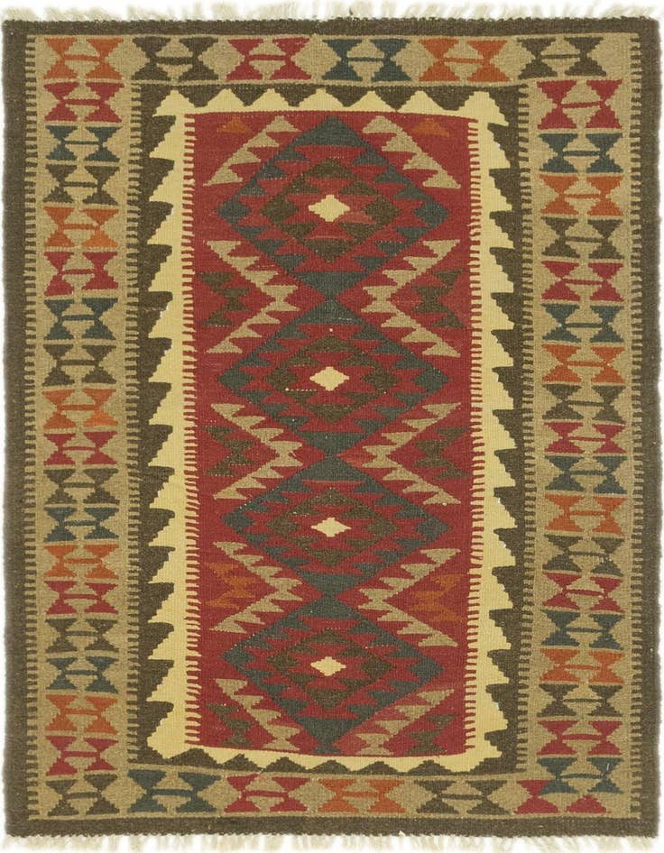 Detail image of 3' 3 x 4' 10 Hand Woven Kilim Maymana Wool Rug