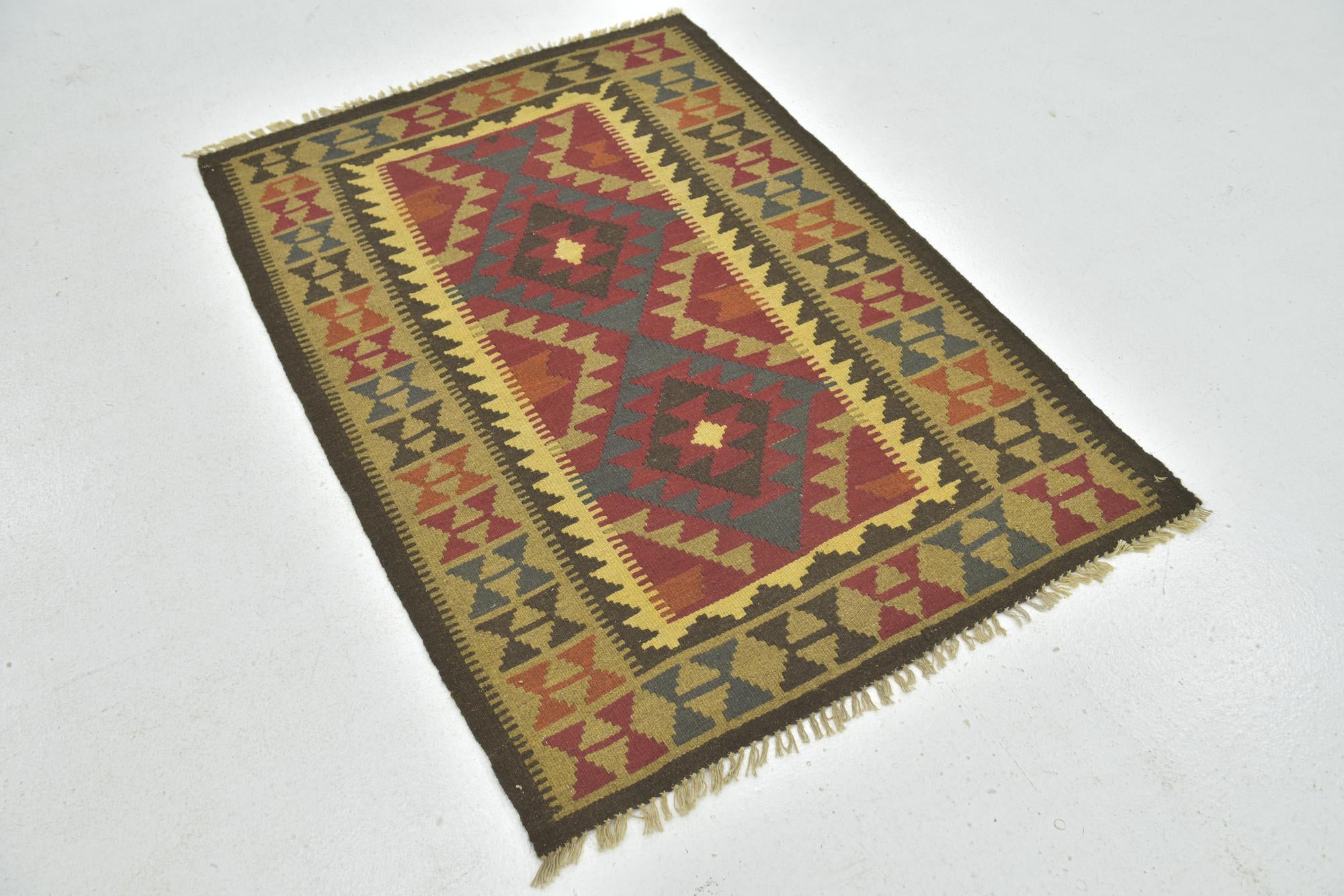 3' 4 x 4' 8 Hand Woven Kilim Maymana Wool Rug