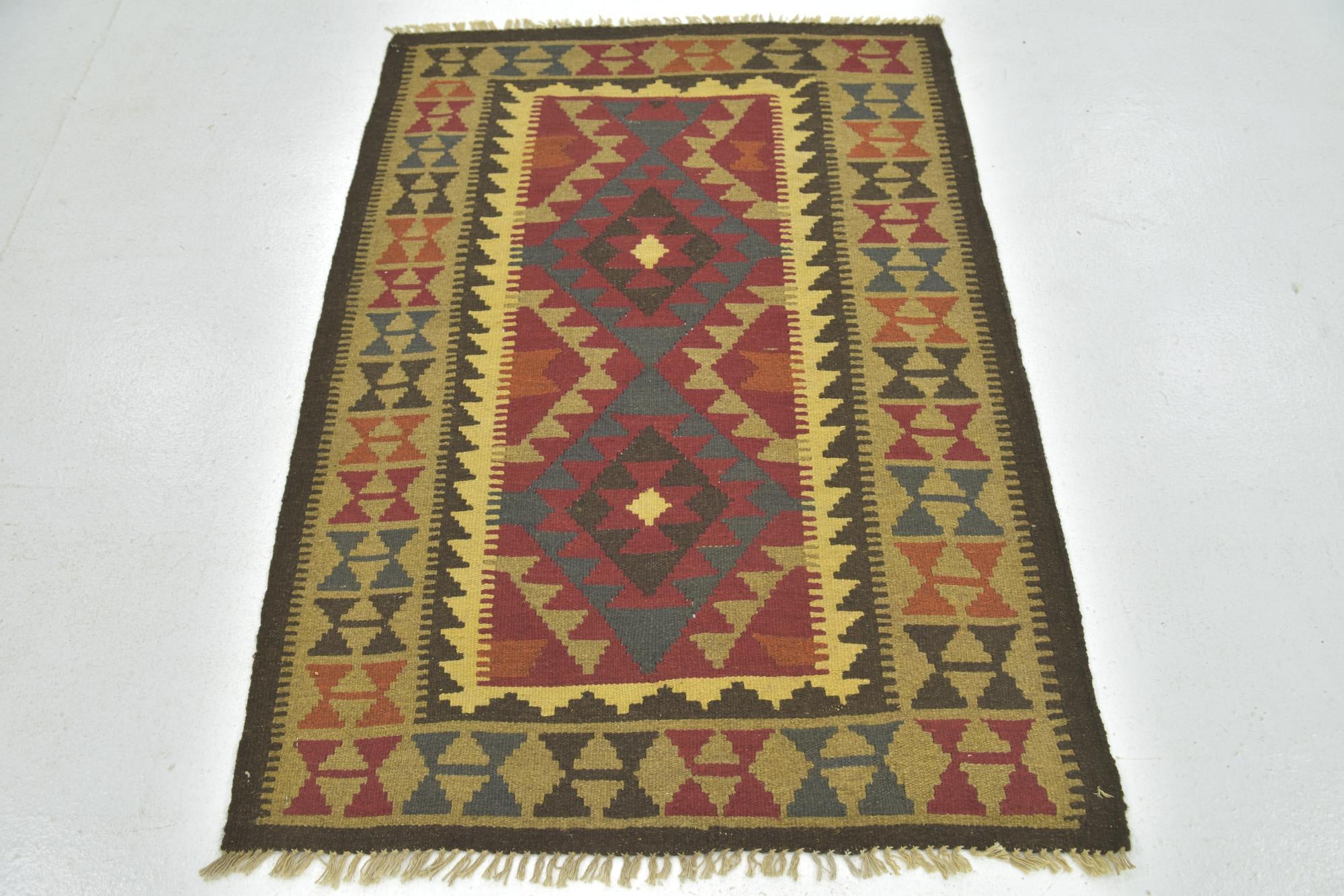 3' 4 x 4' 8 Hand Woven Kilim Maymana Wool Rug