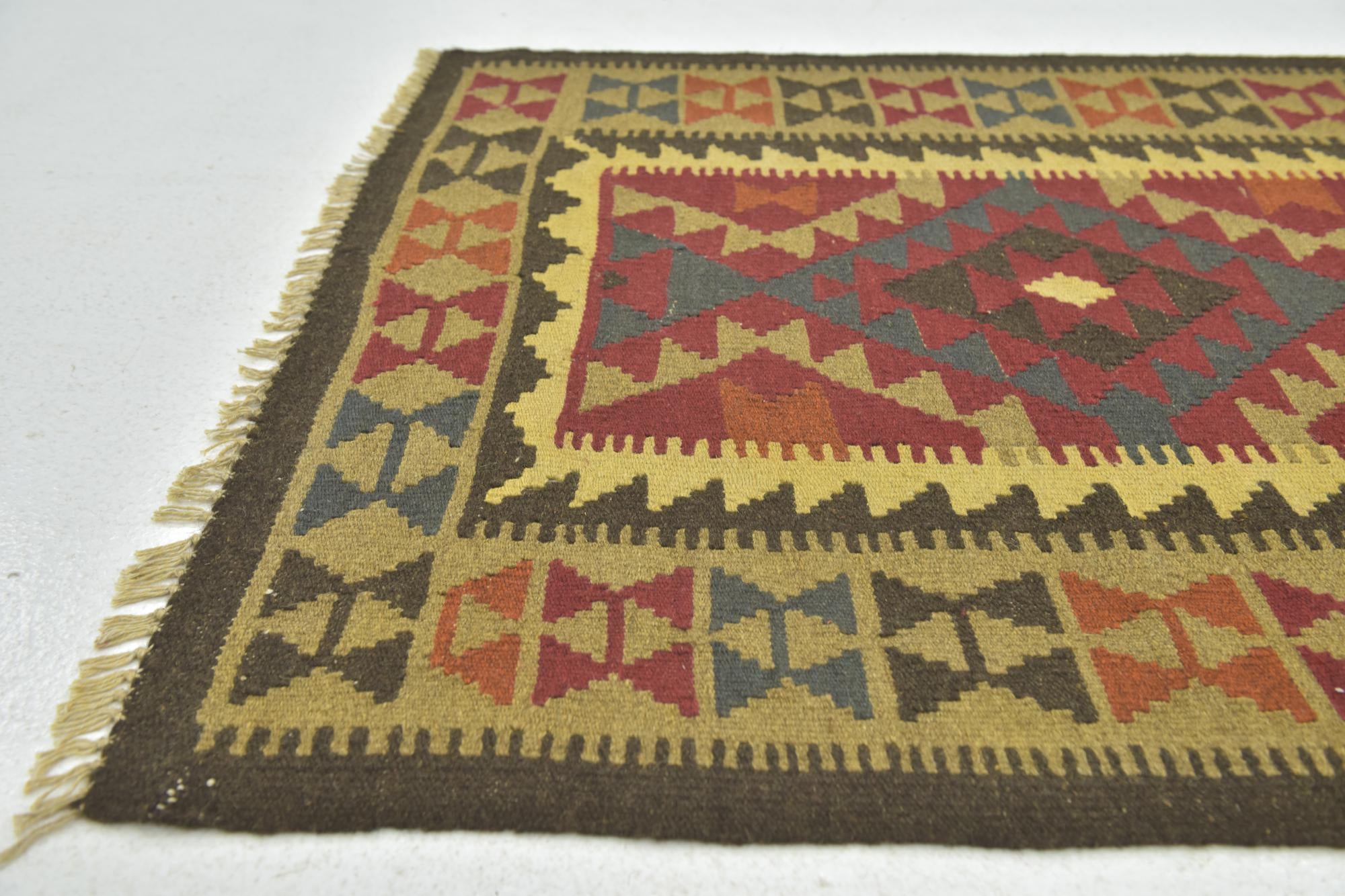 3' 4 x 4' 8 Hand Woven Kilim Maymana Wool Rug