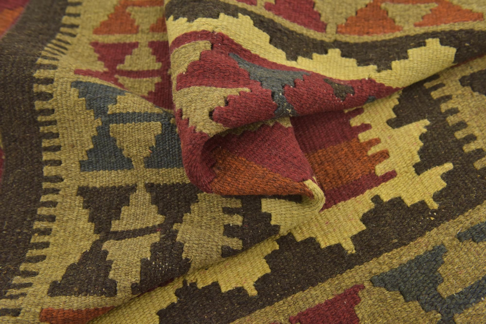 3' 4 x 4' 8 Hand Woven Kilim Maymana Wool Rug