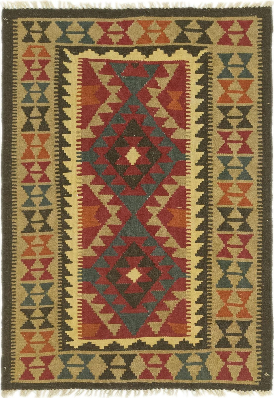 3' 4 x 4' 8 Hand Woven Kilim Maymana Wool Rug