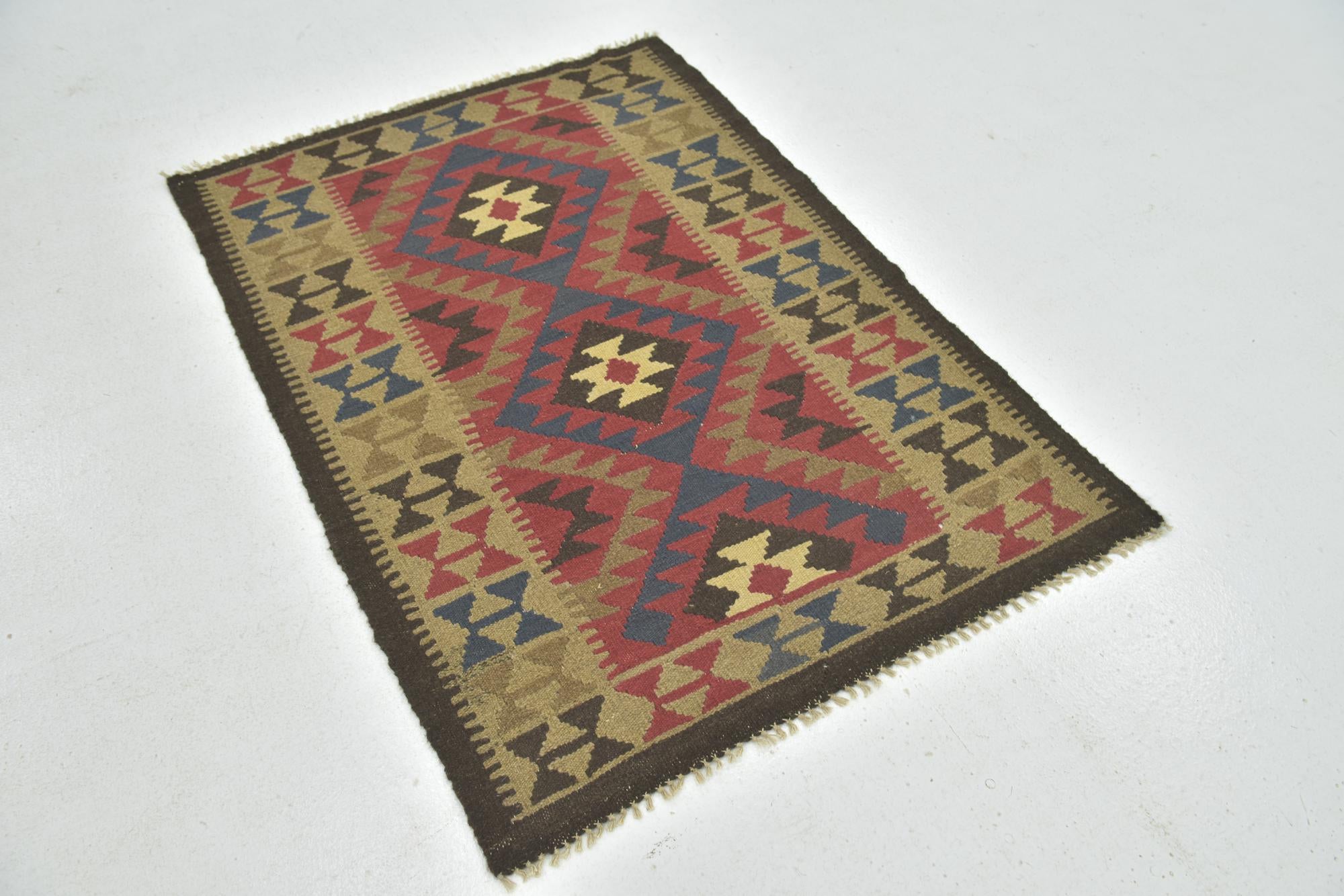 3' 6 x 4' 10 Hand Woven Kilim Maymana Wool Rug