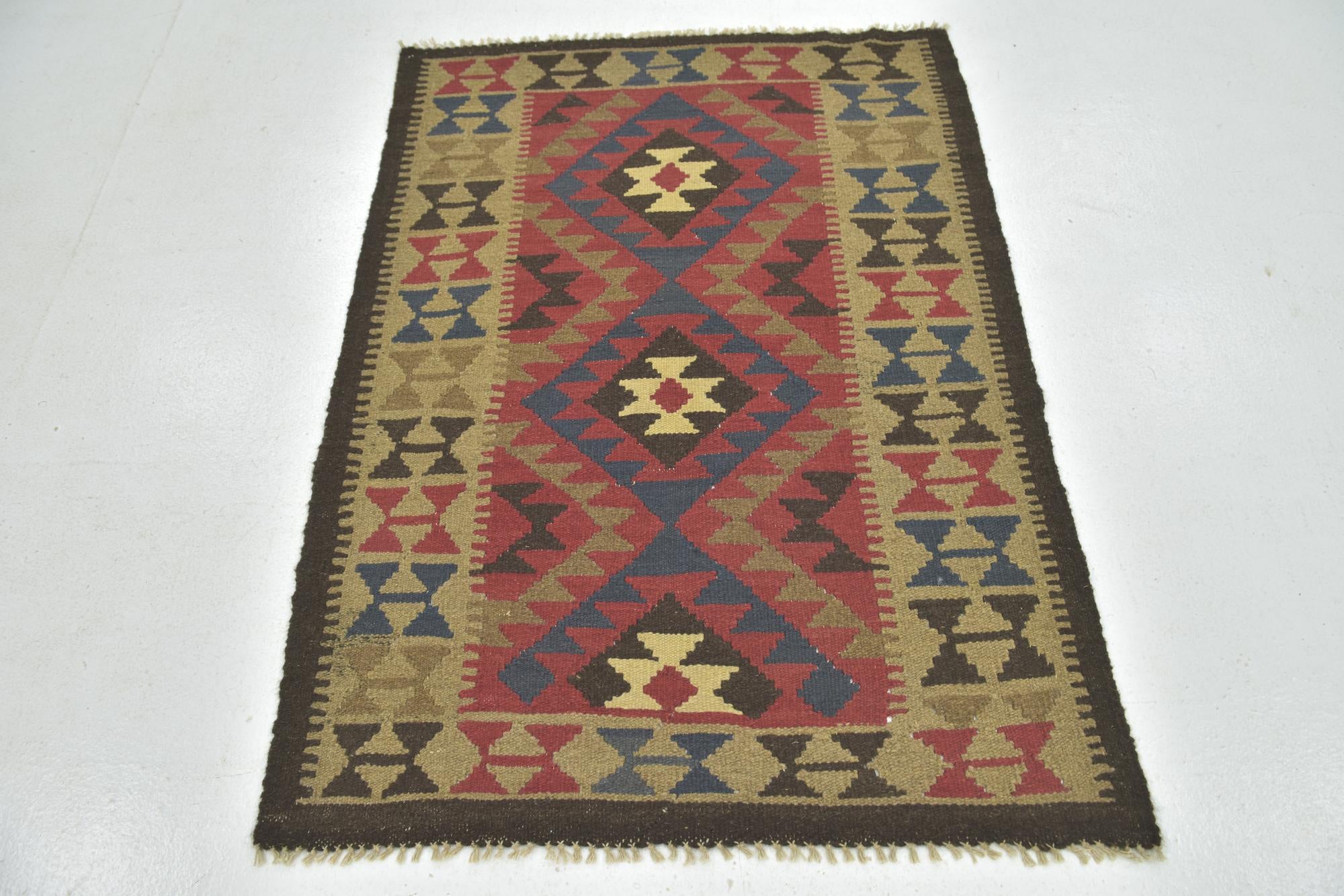 3' 6 x 4' 10 Hand Woven Kilim Maymana Wool Rug