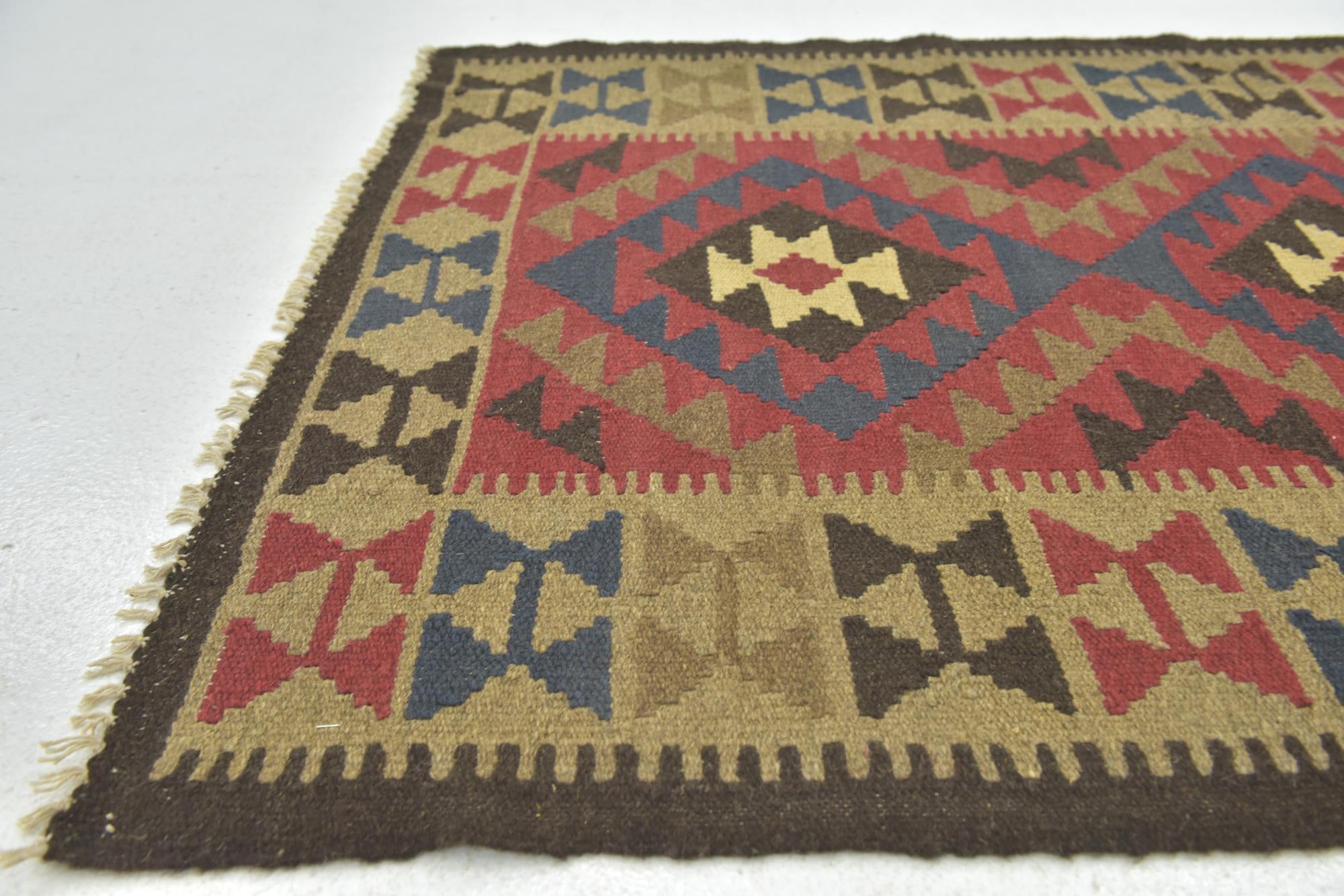 3' 6 x 4' 10 Hand Woven Kilim Maymana Wool Rug