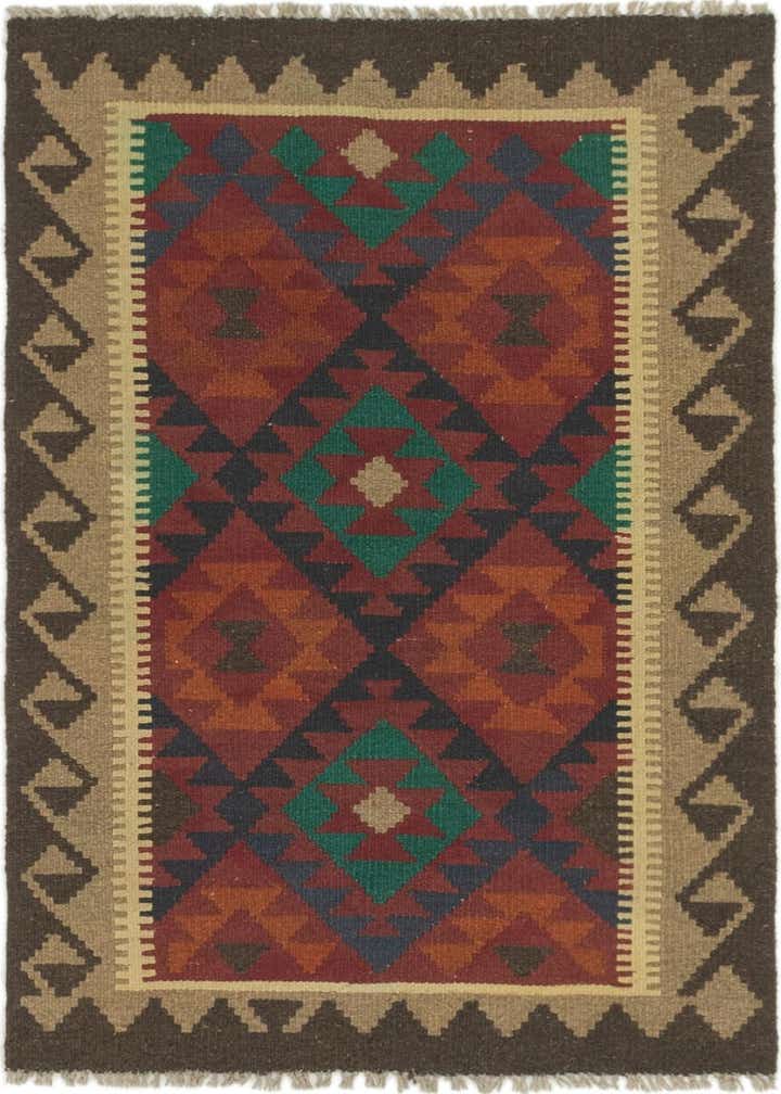 2' 9 x 4' 4 Hand Woven Kilim Maymana Wool Rug