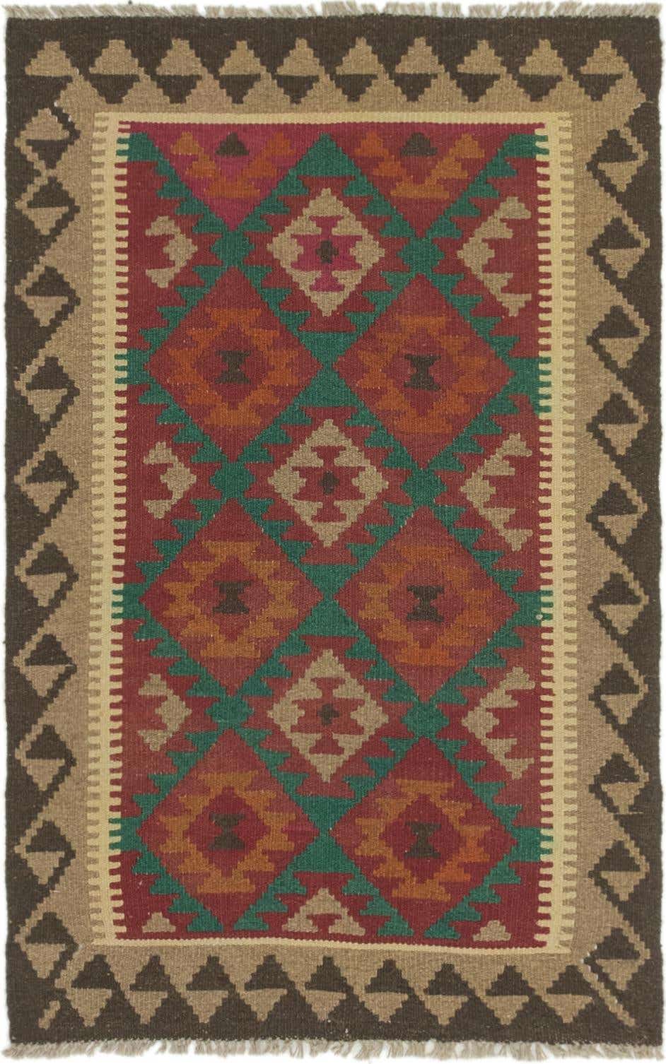2' 10 x 4' 6 Hand Woven Kilim Maymana Wool Rug