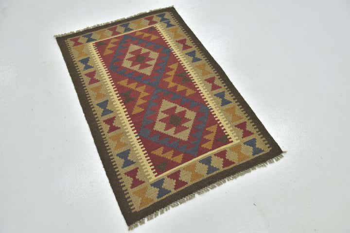 2' 8 x 4' 2 Hand Woven Kilim Maymana Wool Rug