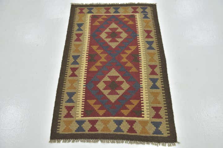 2' 8 x 4' 2 Hand Woven Kilim Maymana Wool Rug