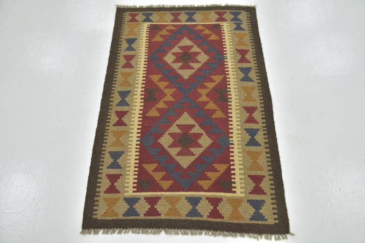 Detail image of 2' 8 x 4' 2 Hand Woven Kilim Maymana Wool Rug