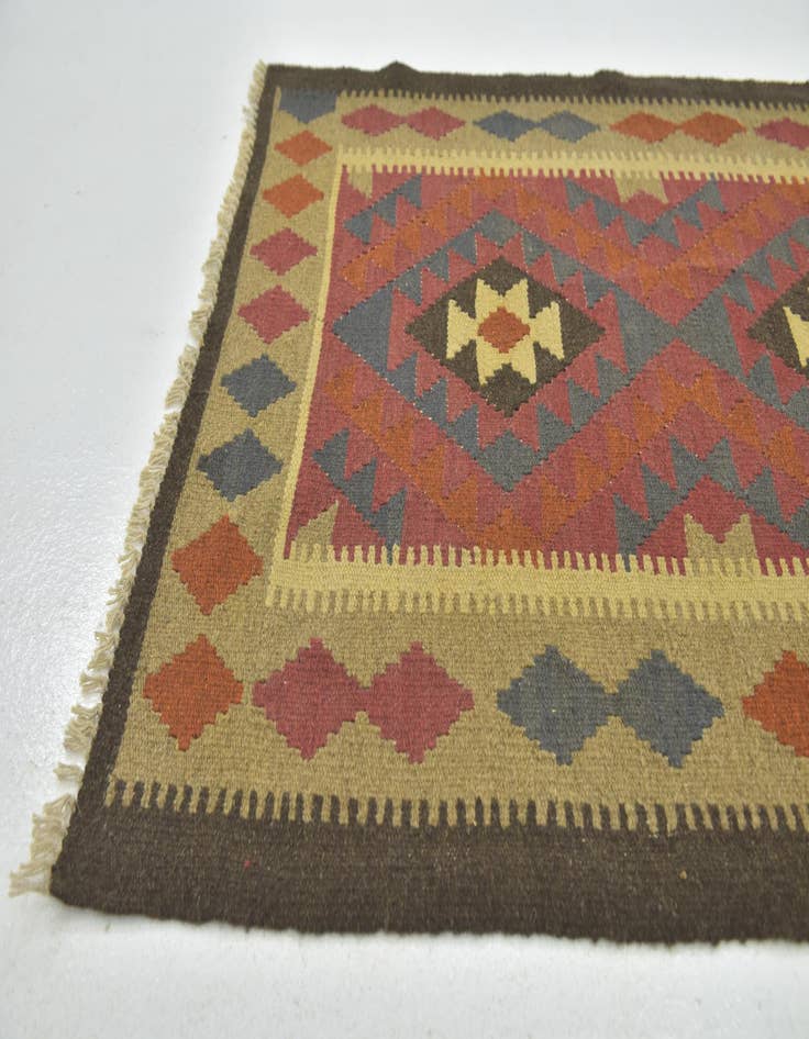 Detail image of 3' 2 x 4' 8  Hand Woven Kilim Maymana Wool Rug