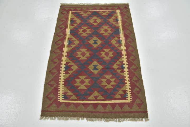 2' 9 x 4' 3 Hand Woven Kilim Maymana Wool Rug